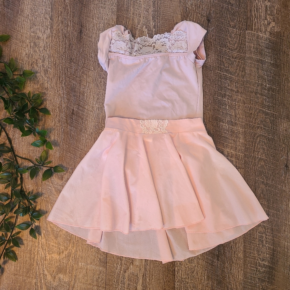 Two Piece Pink Lace Embellished Ballet Set Motionwear